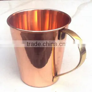 BPA FREE SMOOTH MOSCOW MULE 100% COPPER TAPER MUG WITH BRASS HANDLE thumbnail-1