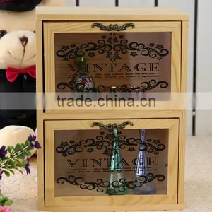 Glass Door Wooden Container Jewelry Storage Box Cabinet With Two Drawers thumbnail-1