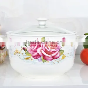 8" Ceramic Cookware Pot Safe for Microwave With Glass Lid thumbnail-4