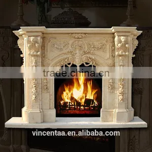 Beige Marble Antique Fireplace Luxury Fireplace Mantel thumbnail-2