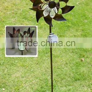 Factory Made Out Door Solar Power Metail Wind Spinner Garden Stake for Garden Decoration thumbnail-1