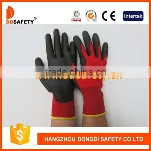 Hot Sale Red Nylon Gloves With Black PU Coated Working Gloves thumbnail-1