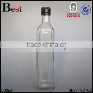 250ml 500ml Clear Empty Aluminum Cap Square Marasca Glass Bottle Olive Oil Bottle Cooking Oil Screen Printing Wholesale thumbnail-3