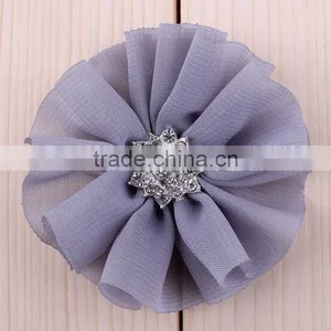 Fabric Chiffon Flower With Rhinestone in Center for Kids Hair Accessories thumbnail-3