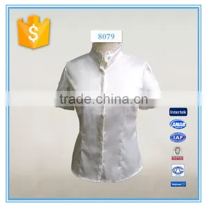 New Design Stand Collar Short Sleeve White Shirt For Women thumbnail-1