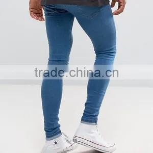 Wholesale Designer Denim Super Skinny Spray on Jeans Custom Men's Ripped Damaged Jeans Pants thumbnail-3