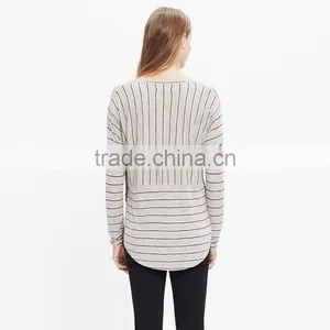 Women Long Sleeve t Shirt V-neck Tee in Double Stripe thumbnail-3