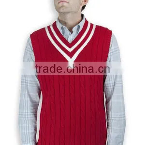 Latest Design V Neck Cable Knitting Sleeveless Man Vest thumbnail-2