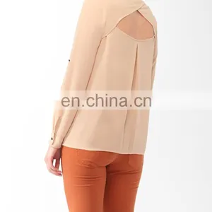 CHEFON Contrast Trim Relaxed Fit Patchwork Open Back Blouse With Low Back thumbnail-1