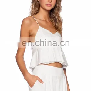 Pleated Hem With Back Zipper White Cropped Tops thumbnail-4