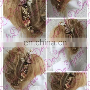 Aidocrystal Champagne Floral Fiaras,bridal Flower Headband Hair Piece Wedding Tiaras thumbnail-2