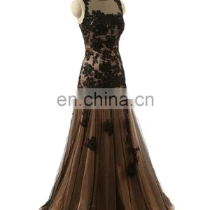 Sexy Sheer Neck Black Mermaid Prom Dresses Formal Occasions 2016 High Quality Appliqued Beaded Tulle Evening Dress Vestidos thumbnail-2