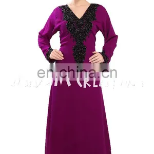 Abaya Dubai Kaftan Long Sleeve Muslim Evening Embroidery Beaded Maxi Dress thumbnail-4