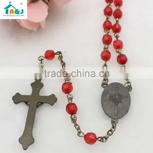 Religious Red Plastic Rosary Bead Wholesale Necklace thumbnail-3
