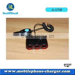 DC 12-24V Car Cigarette Lighter Plug With 3 Power Socket and 3 USB Ports thumbnail-1