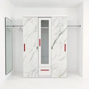 Custom Colors Knock‑down Printed Steel Wardrobe 3‑Door & 4‑Door Multi‑functional Clothes Storage Cabinet With Mirror And Drawers For Export thumbnail-2