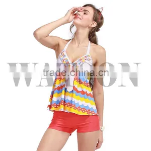 New Fashion Woman Tankini Swimwear Top and Bottom With Printing thumbnail-1