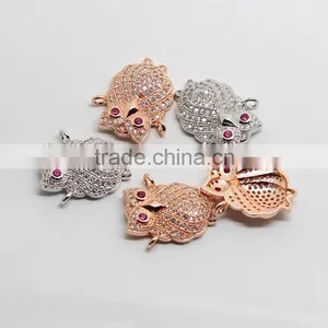 CZ6457 Wholesale Mirco cz Pave Owl Bracelet Charm Connectors thumbnail-3