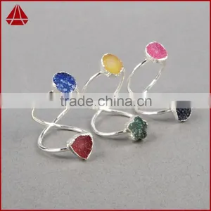 Druzy Wrapped Authintic Stone Full Finger Ring in Sterling Silver Gems Ring thumbnail-3