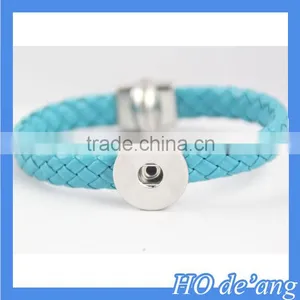 Hogift 2016 Interchangeable Jewelry New PU Leather Charm Black Bracelets 21cm thumbnail-2