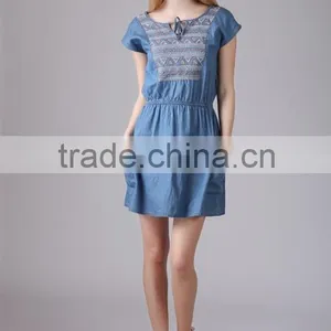 2015 Fashion High Quality Most Fashion Short Sleeve Denim Halter Dress For Women Ladies Europe Casual Dress Women Dresses thumbnail-1