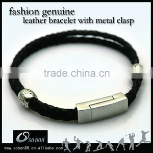 Biker Leather Bracelet With Metal Clasp thumbnail-1