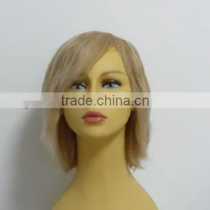 Express China Mixing Blonde Color Short Hair Wig Brazilian Human Hair Wig Half Hand Tied PU Welded for European Women thumbnail-1