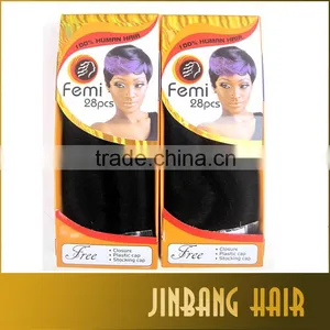 Natural Hair Extensions Black Color Femi 28PCS Human Hair Weave Short Hair Weaving thumbnail-4