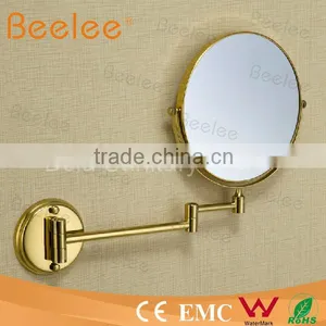 Hotel Wall Mounted Magnifying Bathroom Mirror in Golden Plated thumbnail-1