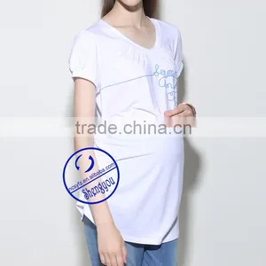 Custom 100% Cotton Jersey Printed Short Sleeve White Maternity t Shirt thumbnail-3