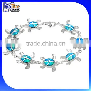 Hotsale Fashion Jewelry Mexican Bracelet,925 Sterling Silver Synthetic Blue Fire Opal Turtle Bracelet Wholesale thumbnail-1