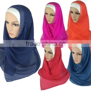 100% Silk Beading Hijab Cap Muslim Scarf thumbnail-1