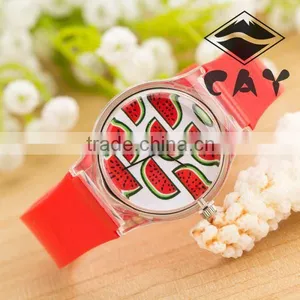 Stock! Hot Sale Wholesale Cheap Simple Design Watermelon Red Plastic Wrist Child Watch thumbnail-1
