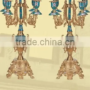 A Pair of Imitation Antique Gilt Brass Five Enamel Candle Holders JGLT-34A thumbnail-1
