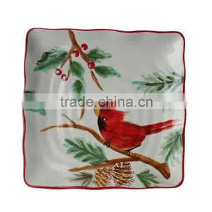 Square Earthenware Plate With Bird Decal thumbnail-1