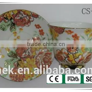 Flower Tea Cup and Saucer With Gold Rim thumbnail-5