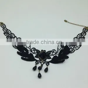 Handmade Flower Drop Pendant Black Lace Choker Necklace Goth Vintage thumbnail-4