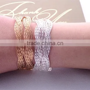 >>>European Style Women Girl Modern Jewelry Silver And Gole Plated Open Cuff Bangles Bracelets/ thumbnail-2