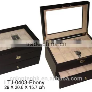 Glass Top Ebony Wooden Display Watch Box Manufacturer thumbnail-1