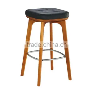 BS008A Leather Wood Bar Stool thumbnail-4