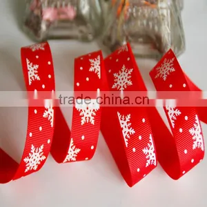 Floral Printed Christmas Snow Flower Pretty Grosgrain Ribbon thumbnail-1