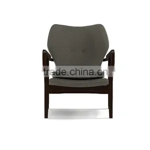 Mid-century Walnut Finished Modern Green Fabric Upholstered Club Chair With Sleek Polished Wood Arms thumbnail-3