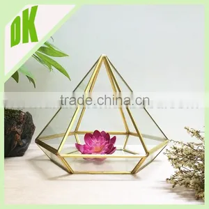 A~~ Air Plant Holder Sculpture Terrarium: Big Diamond Shape Geometric Hanger Planter>< Air Plant Glass Geometric Terrarium Gold thumbnail-4
