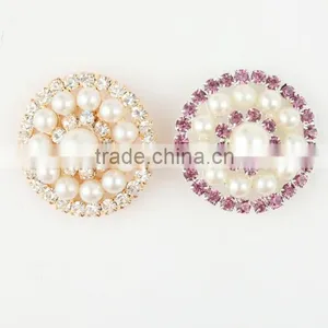 Wholesale Fancy Garment Accessories Round Silver Metal Pearl Rhinestone Snap Button thumbnail-4