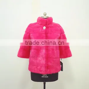 Factry High Quality Pink Color Real Mink Fur Coat For Girls thumbnail-3