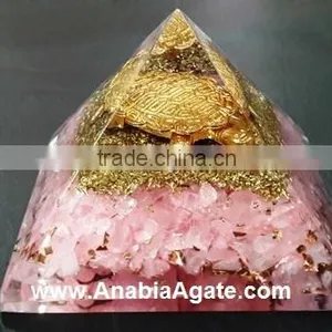 Rose Quartz Orgone Pyramid | Metal Tortoise Orgone Pyramid With Roze Quartz Chips thumbnail-1