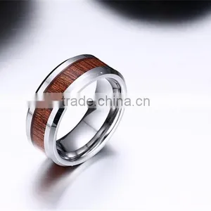 8 mm Wooden Inlay High Polish Tungsten Carbide Ring thumbnail-3