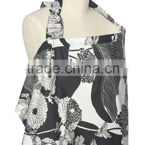 Soft Cotton Pockets for Burp Rags and Storage While Black Flower Printing Breast Feeding Large Roomy Privacy Apron thumbnail-2