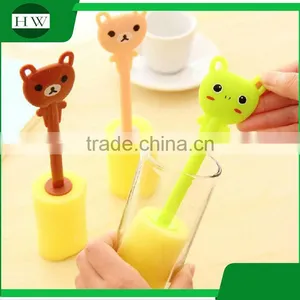 Kitchen Cartoon Plastic Sponge Long Handle Hanging Tableware Water Cup Bottle Clean Cleaning Brush thumbnail-1