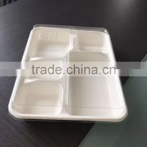 Sugarcane Bagasse 5-compartment Food Container With PET Lids thumbnail-1